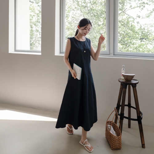 [Special Sale] Rustling Incision Sleeveless shirts Long Dress