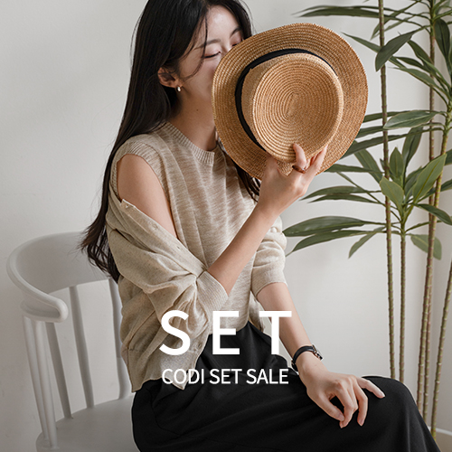 [Codi set] With Sleeve Knitwear Sleeveless shirts+Two-type Linen Cardigan