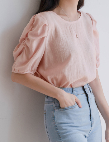Sleeve Shirring Short-sleeve Blouse Korea