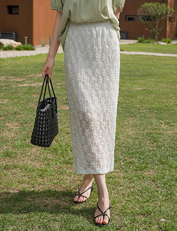 Rib Flower lace line Skirt Korea
