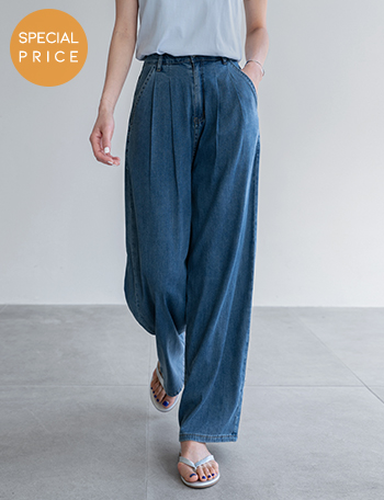 [Planning] Two-pin tuck cooling denim banding pants Korea