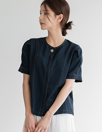 Hidden Button Stitch Linen Blouse Korea