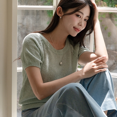 Cooling Boucle Linen Short-sleeve Knitwear