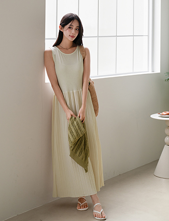 Pleats layered Sleeveless shirts Dress Korea
