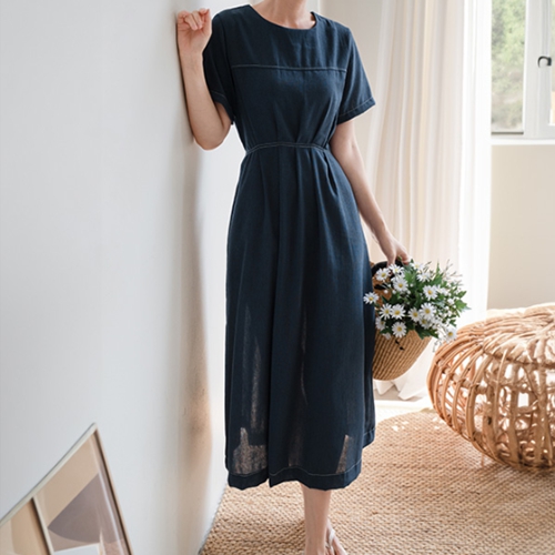 Linen Stitch Pintuck String Dress