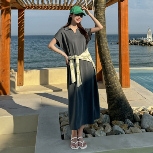Cap Sleeve Collar pendant Long Dress
