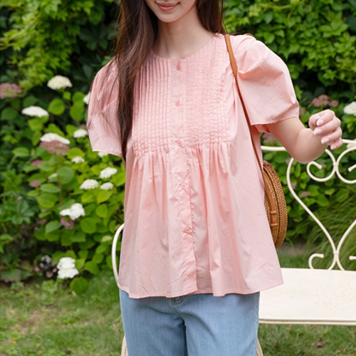 Pintuck Puff Sleeves Blouse