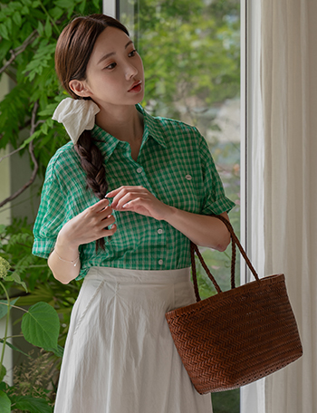 Mond Seersucker Pendant Check Shirt Korea