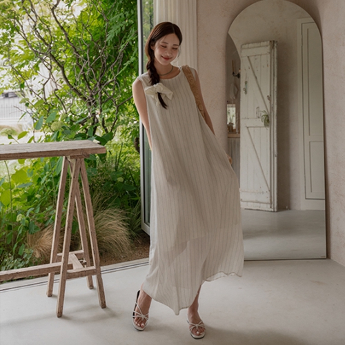 Linen Slosh Stripe Sleeveless shirts Dress