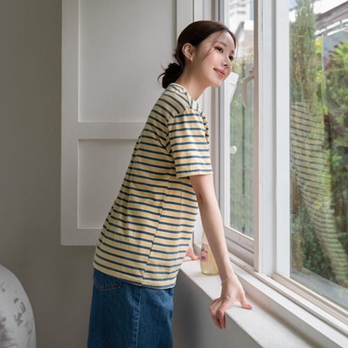 [Special Sale] Smile Stripe Embroidery T-shirt