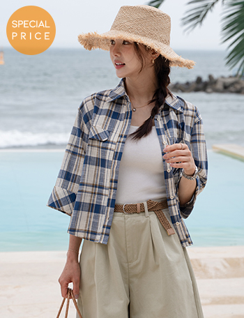 [Special Sale] 코지 3/4 sleeve Rollup Check Shirt Korea