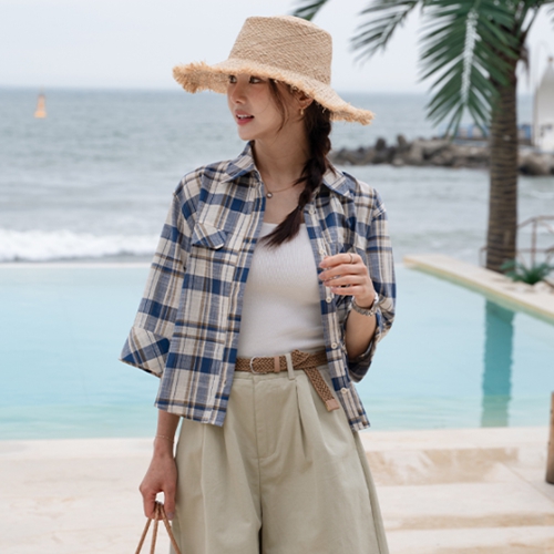 [Special Sale] Cozy 3/4 sleeve Rollup Check Shirt
