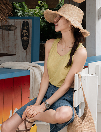 Modni Linen Span Round Sleeveless shirts Korea