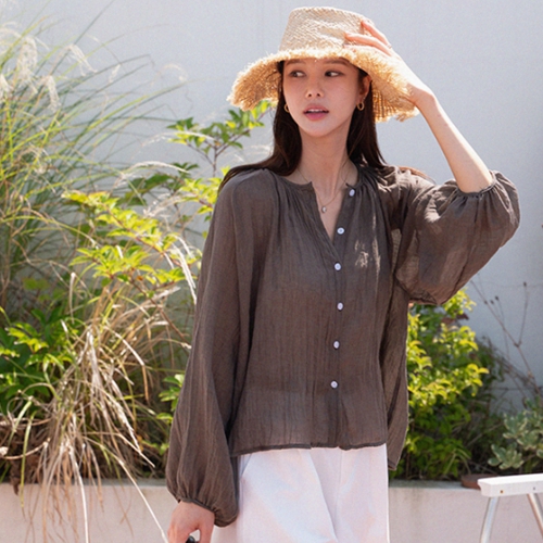 [Special Sale] Linen Shirring Button Blouse