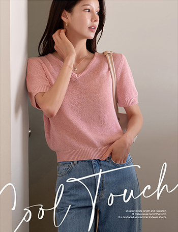 Cool Touch V-neck Short-sleeve Knitwear Korea