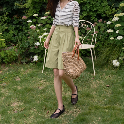 [valyou] Two-pin tuck Half-length Banding Pants