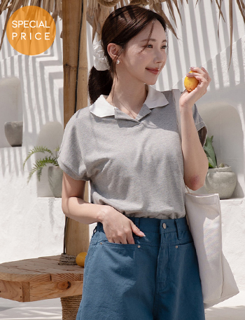 해피 Collar color combination 자수 sweatshirt Korea