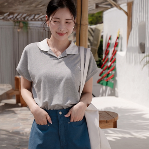 Happy Collar Color Matching Embroidery Sweatshirt