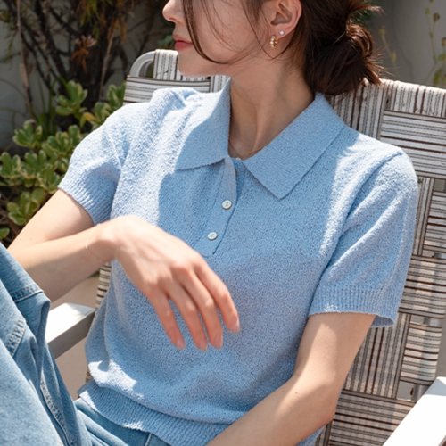 Linen Boucle Collar Short-sleeve Knitwear