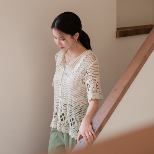 Croche Knitwear Short-sleeve Cardigan