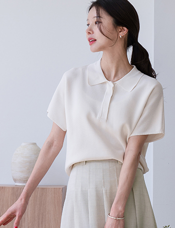 Clean Collar Short-sleeve Stingray Knitwear Korea