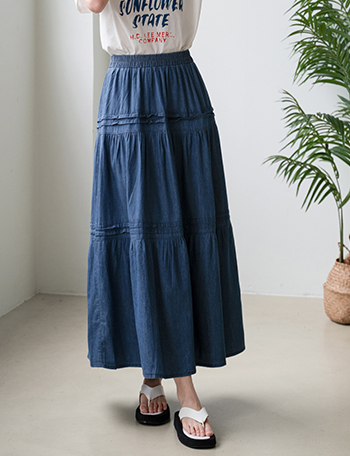 Denim Cancan Banding Skirt Korea