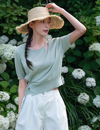 Linen Wrap Shoulder Slits Knitwear Korea