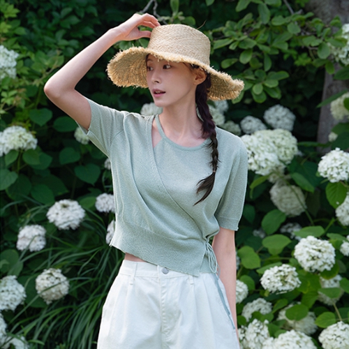 Linen Wrap Shoulder Slits Knitwear