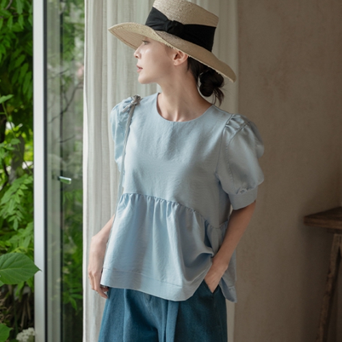Back Ribbon Puff Sleeves Blouse
