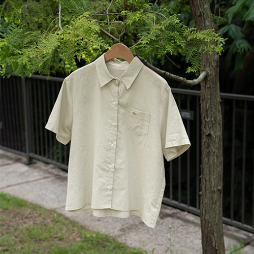 Code Pendant Linen Short-sleeve Shirt