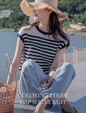 Color Matching Horizontal striped Cap Sleeve Knitwear Korea