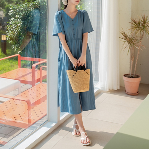 Rustling Cool V Short-sleeve Dress
