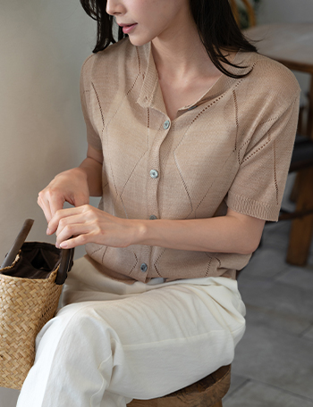 Diamond Linen Short-sleeve Cardigan Korea