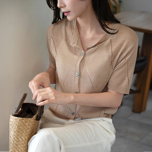 Diamond Linen Short-sleeve Cardigan