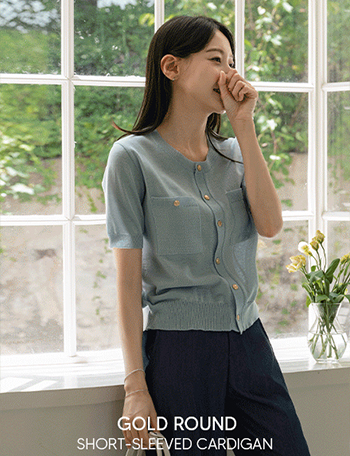 Gold Medal Round Short-sleeve Cardigan Korea