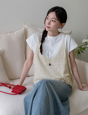 Bustier Punching Knitwear Sleeveless shirts Korea