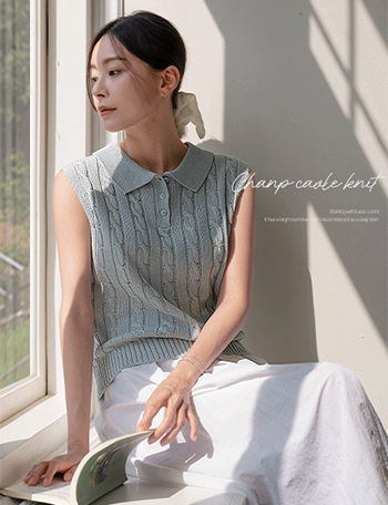 Champ Cable Collar Knitwear Sleeveless shirts Korea