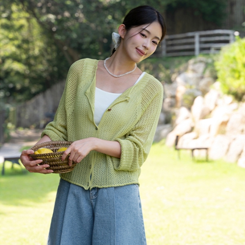 Linen Holgament Mash Knitwear Cardigan
