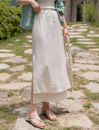 Double Layered Slit Banding Skirt Korea