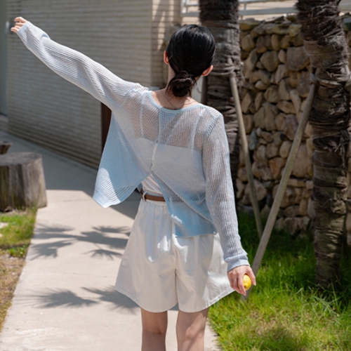 Back Slit Button Net Knitwear
