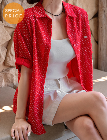 [Special Sale] Small Flower Rollup Short-sleeve Shirt Korea