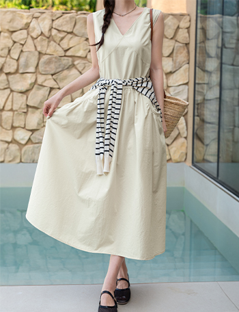 Pumpkin Pocket Sleeveless Shirts Dress Korea