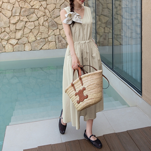 Pumpkin Pocket Sleeveless Shirts Dress