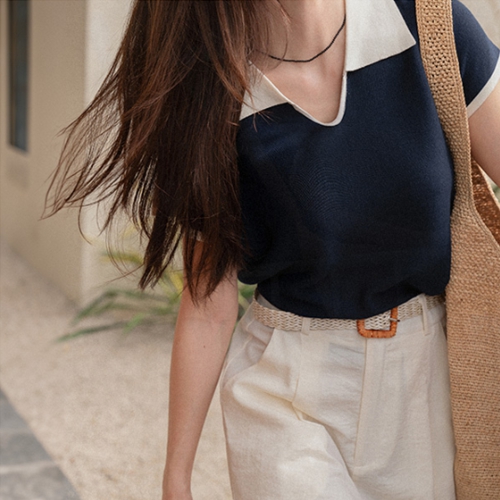 Cap Sleeve Collar Color Matching Knitwear
