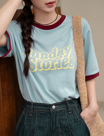 Sunday Color Matching Printing Short-sleeve T-shirt Korea