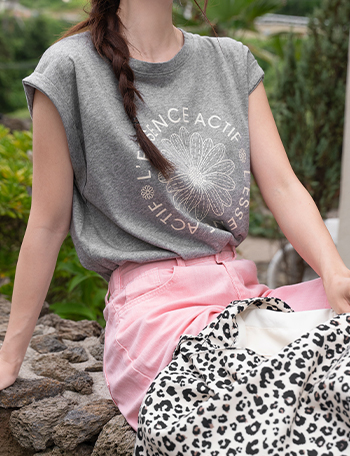 Cap Sleeve Flower Rollup Short-sleeve T-shirt Korea