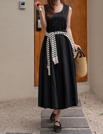 Flare String Sleeveless Shirts Dress Korea