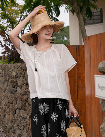 Linen Banding Short-sleeve Blouse Korea