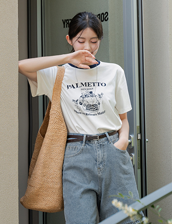 Matter Color matching Printed T-shirt Korea
