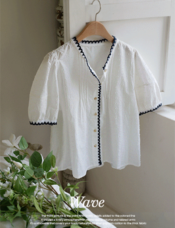 Wave Color Matching Pintuck Blouse Korea
